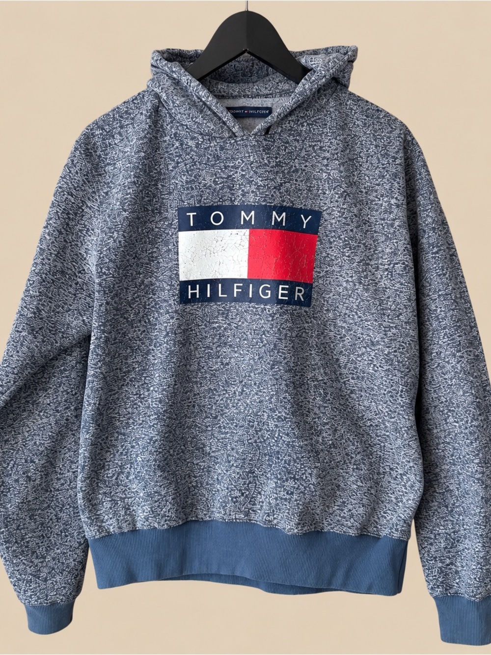 Y2K Distressed Tommy Hilfiger Marled Blue Hoodie M
